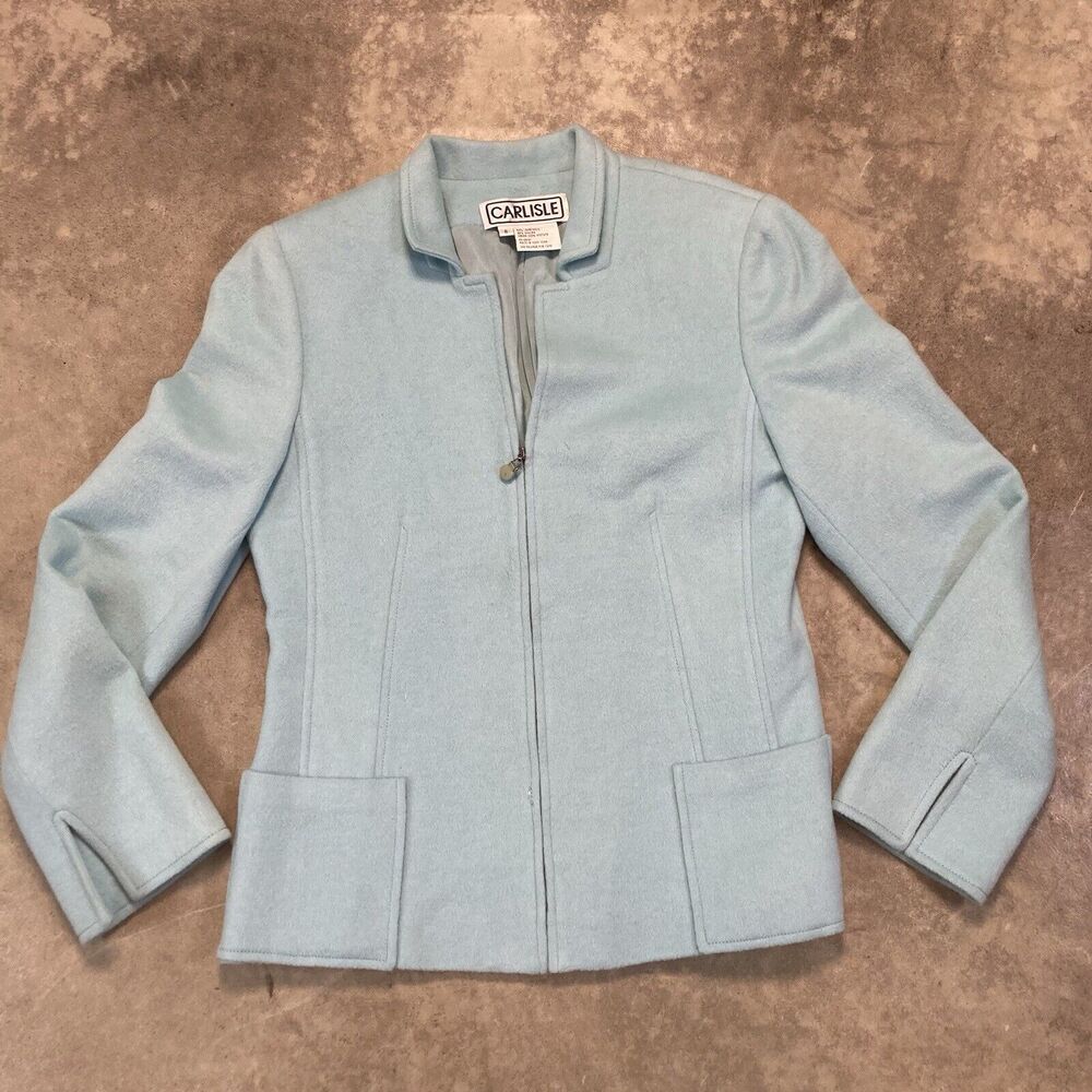 Carlisle Jacket Womens 6 Light Blue‎ Lambswool Angora Blend Zip Front VTG